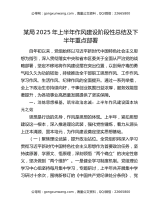 某局2025年上半年作风建设阶段性总结及下半年重点部署