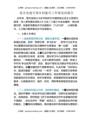 某市党建引领乡村振兴工作情况的报告