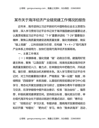某市关于海洋经济产业链党建工作情况的报告