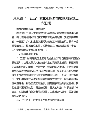 某某省“十五五”文化和旅游发展规划编制工作汇报