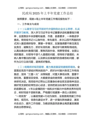 民政局2025年上半年党建工作总结