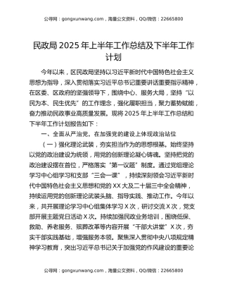 民政局2025年上半年工作总结及下半年工作计划