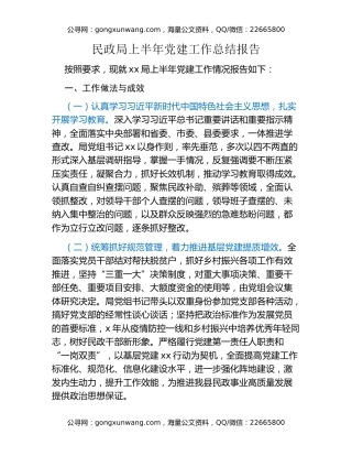 民政局上半年党建工作总结报告