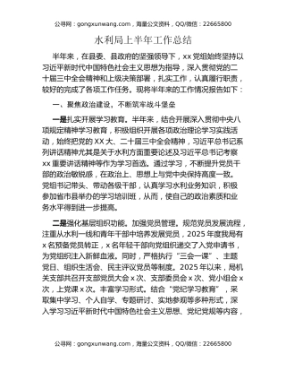 水利局上半年工作总结