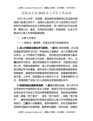 法院办公室2025年上半年工作总结