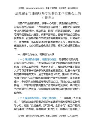 法院在全市违规吃喝专项整治工作推进会上的汇报发言