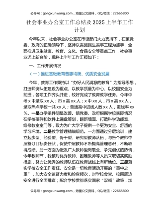 社会事业办公室工作总结及2025上半年工作计划