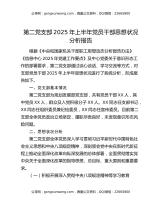 第二党支部2025年上半年党员干部 思想状况分析报告