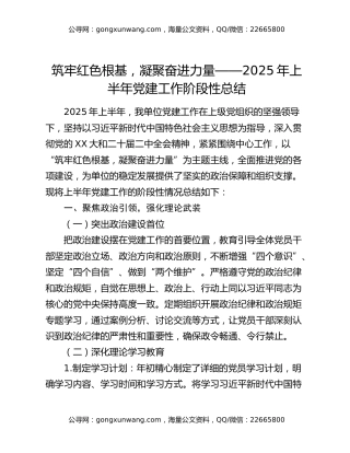 筑牢红色根基，凝聚奋进力量——2025年上半年党建工作阶段性总结