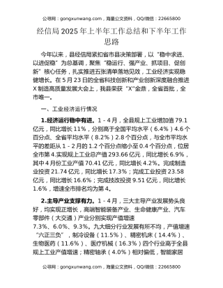 经信局2025年上半年工作总结和下半年工作思路