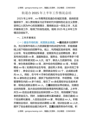 街道办2025年上半年工作情况总结