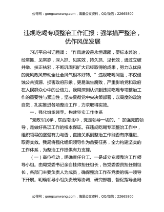 违规吃喝专项整治工作汇报：强举措严整治，优作风促发展