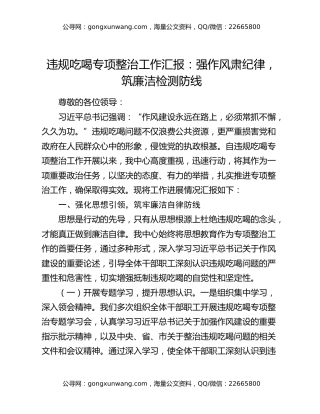 违规吃喝专项整治工作汇报：强作风肃纪律，筑廉洁检测防线