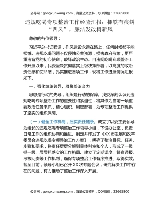 违规吃喝专项整治工作经验汇报：抓铁有痕纠“四风”，廉洁发改树新风