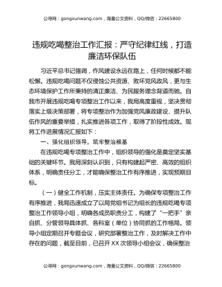 违规吃喝整治工作汇报：严守纪律红线，打造廉洁环保队伍