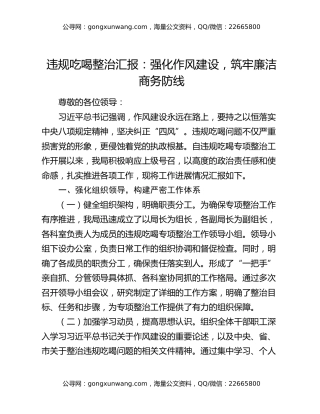 违规吃喝整治汇报：强化作风建设，筑牢廉洁商务防线