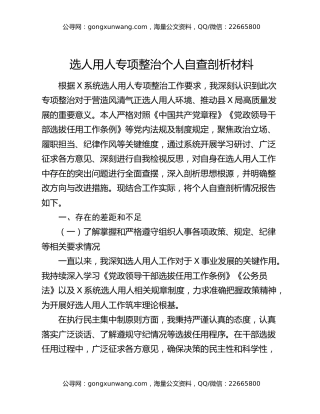 选人用人专项整治个人自查剖析材料