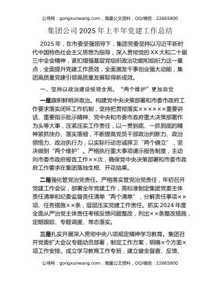 集团公司2025年上半年党建工作总结