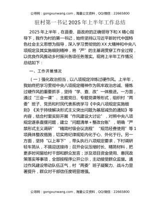 驻村第一书记2025年上半年工作总结