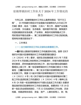 驻镇帮镇扶村工作队关于2024年工作情况的报告