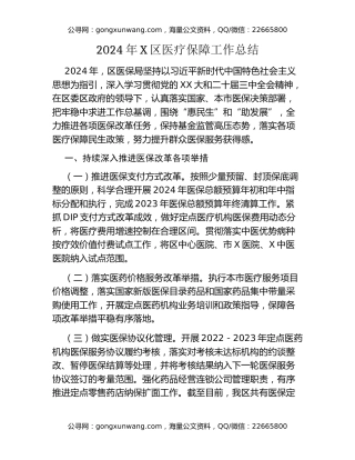 2024年X区医疗保障工作总结