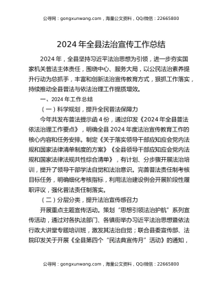 2024年全县法治宣传工作总结
