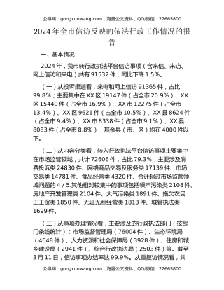 2024年全市信访反映的依法行政工作情况的报告