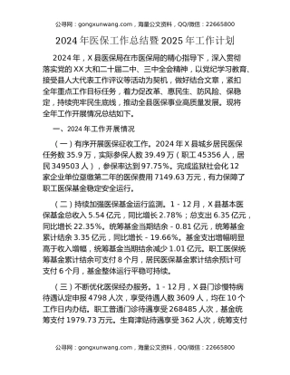 2024年医保工作总结暨2025年工作计划