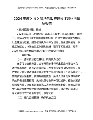 2024年度X县X镇法治政府建设述职述法情况报告