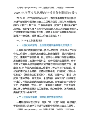 2024年度落实党风廉政建设责任制情况的报告