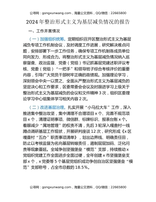 2024年整治形式主义为基层减负情况的报告