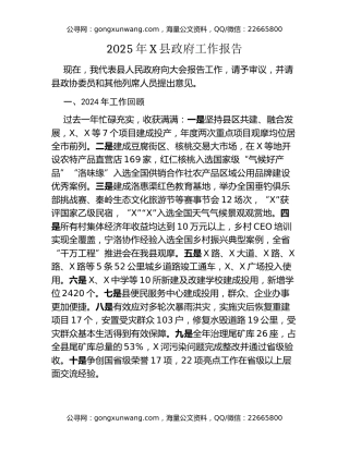 2025年X县政府工作报告