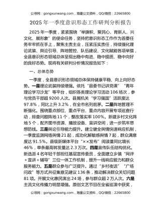 2025年一季度意识形态工作研判分析报告