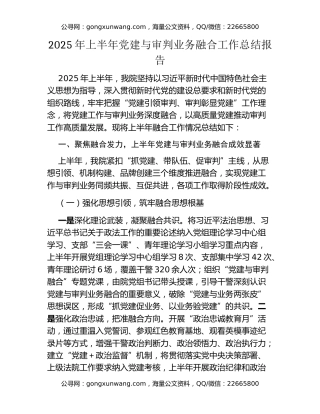 2025年上半年党建与审判业务融合工作总结报告