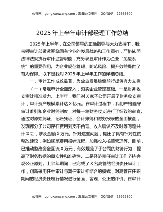 2025年上半年审计部经理工作总结