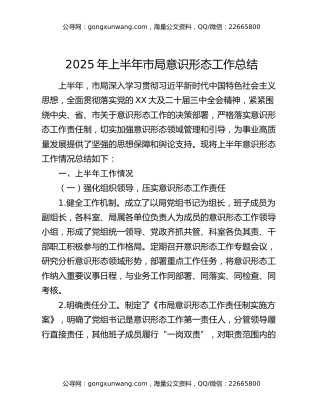 2025年上半年市局意识形态工作总结