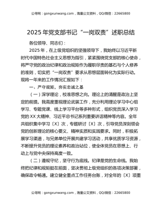 2025年党支部书记“一岗双责”述职总结
