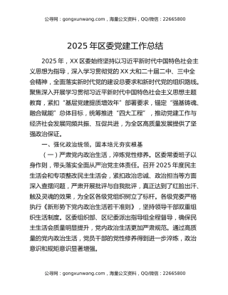 2025年区委党建工作总结