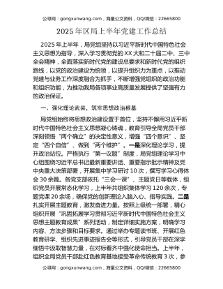 2025年区局上半年党建工作总结