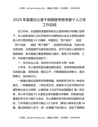 2025年县委办公室干部提拔考核考察个人三年工作总结
