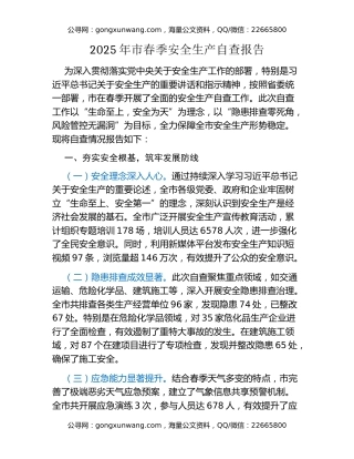 2025年市春季安全生产自查报告