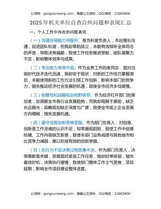 2025年机关单位自查自纠问题和表现汇总