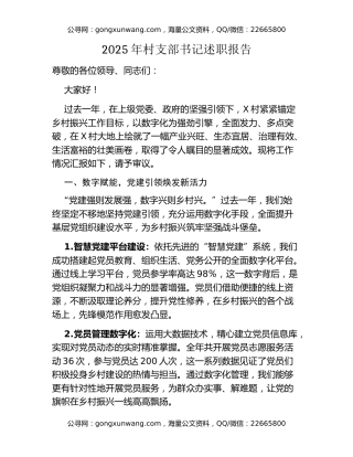 2025年村支部书记述职报告