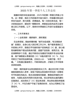 2025年第一季度个人工作总结