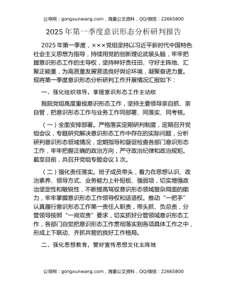 2025年第一季度意识形态分析研判报告