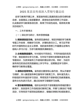 2025某县宣传部深入贯彻专题总结