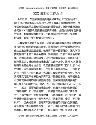 XXX团工委工作总结