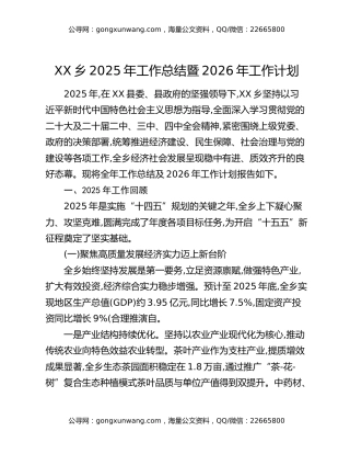 XX乡2025年工作总结暨2026年工作计划