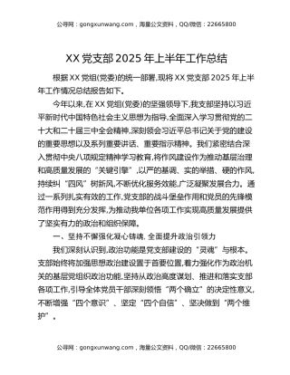 XX党支部2025年上半年工作总结（2）