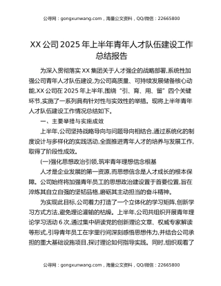 XX公司2025年上半年青年人才队伍建设工作总结报告